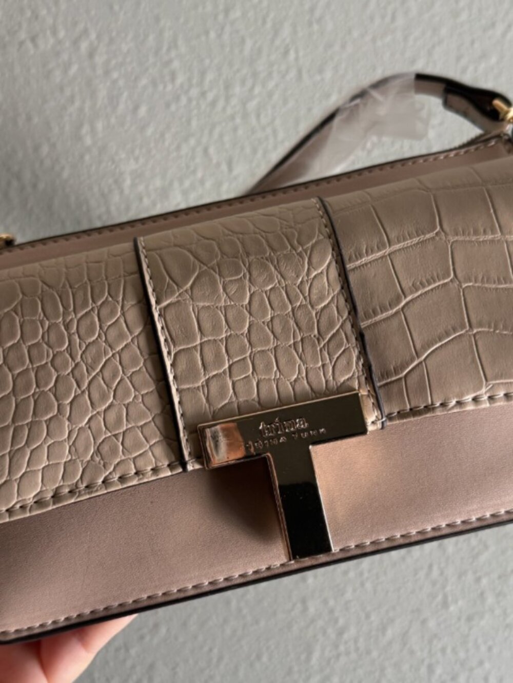 Trina Turk Croc-Embossed Crossbody Bag NWT Beige Blush